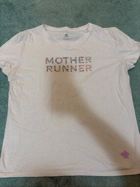 Rabbit Cream Tee with Floral "Mother Runner" Graphic